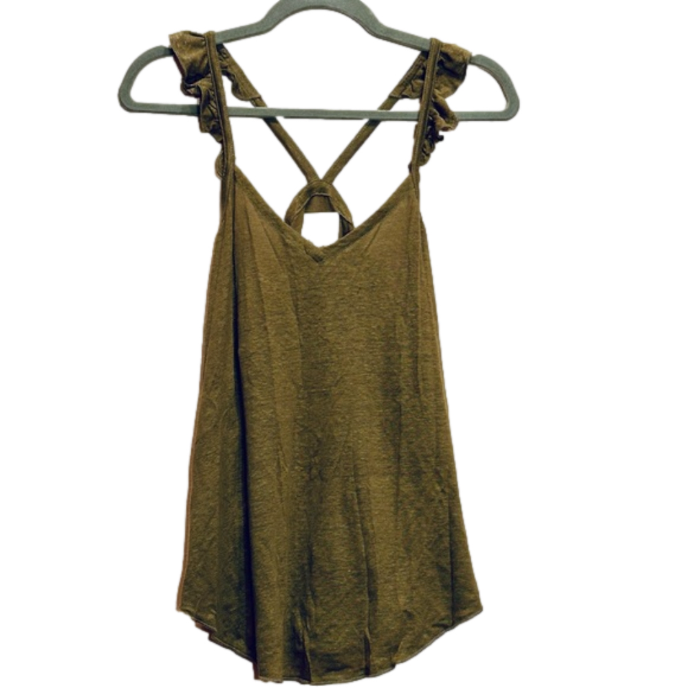 Chaser tank top Olive green linen blend tank top/cami women’s medium army green - Picture 2 of 6